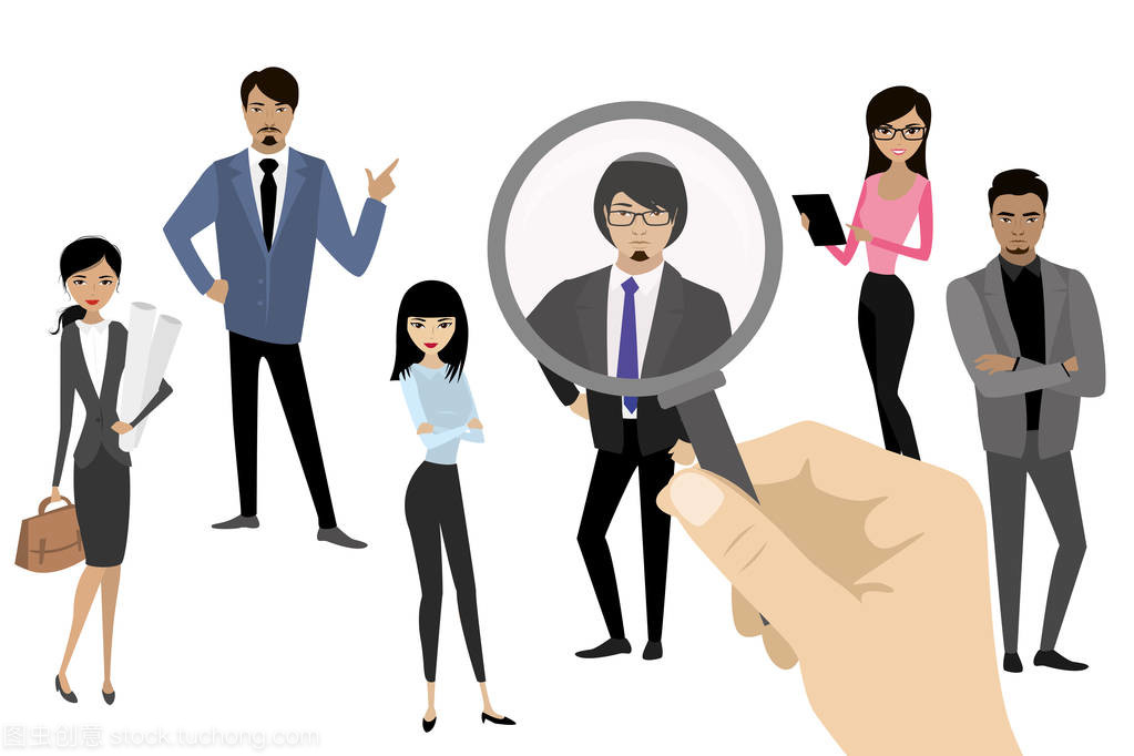 用人單位選擇, 候選人選拔, 員工群體管理業務招聘理念, 矢量卡通插畫